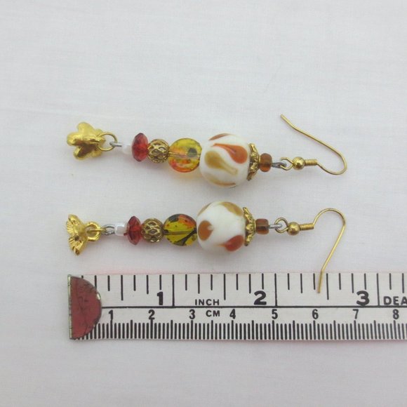 New Earthy Ceramic Goldtone Floral Dangle Earrings - Picture 4 of 6